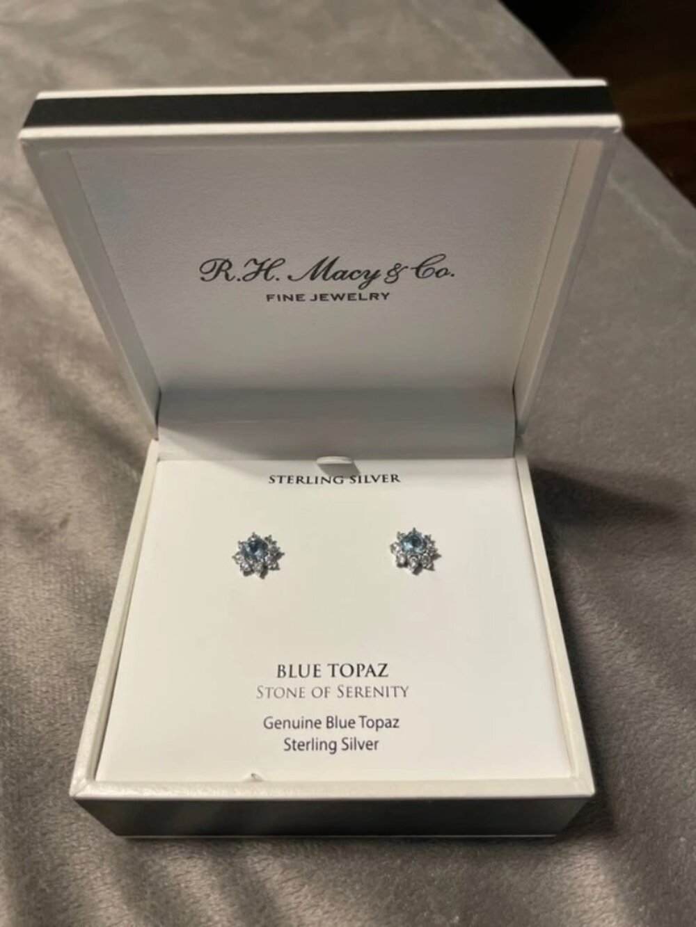 Macy's Sterling Silver Blue Topaz Stud Earrings "Stone Of Serenity"